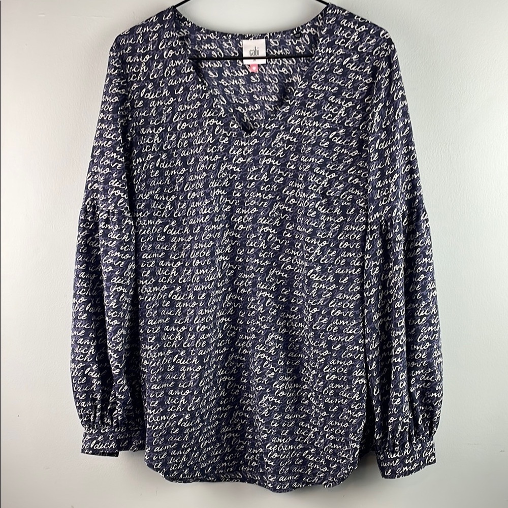 Cabi Script Print Blouse Size M